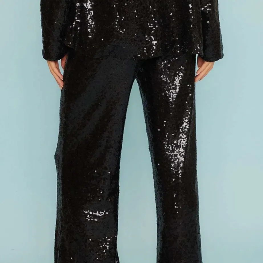 Runway Ready Black Sequin Wide Fit Slacks