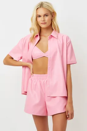 Rusty Vegan Leather Button Up Shirt - Pink Punch