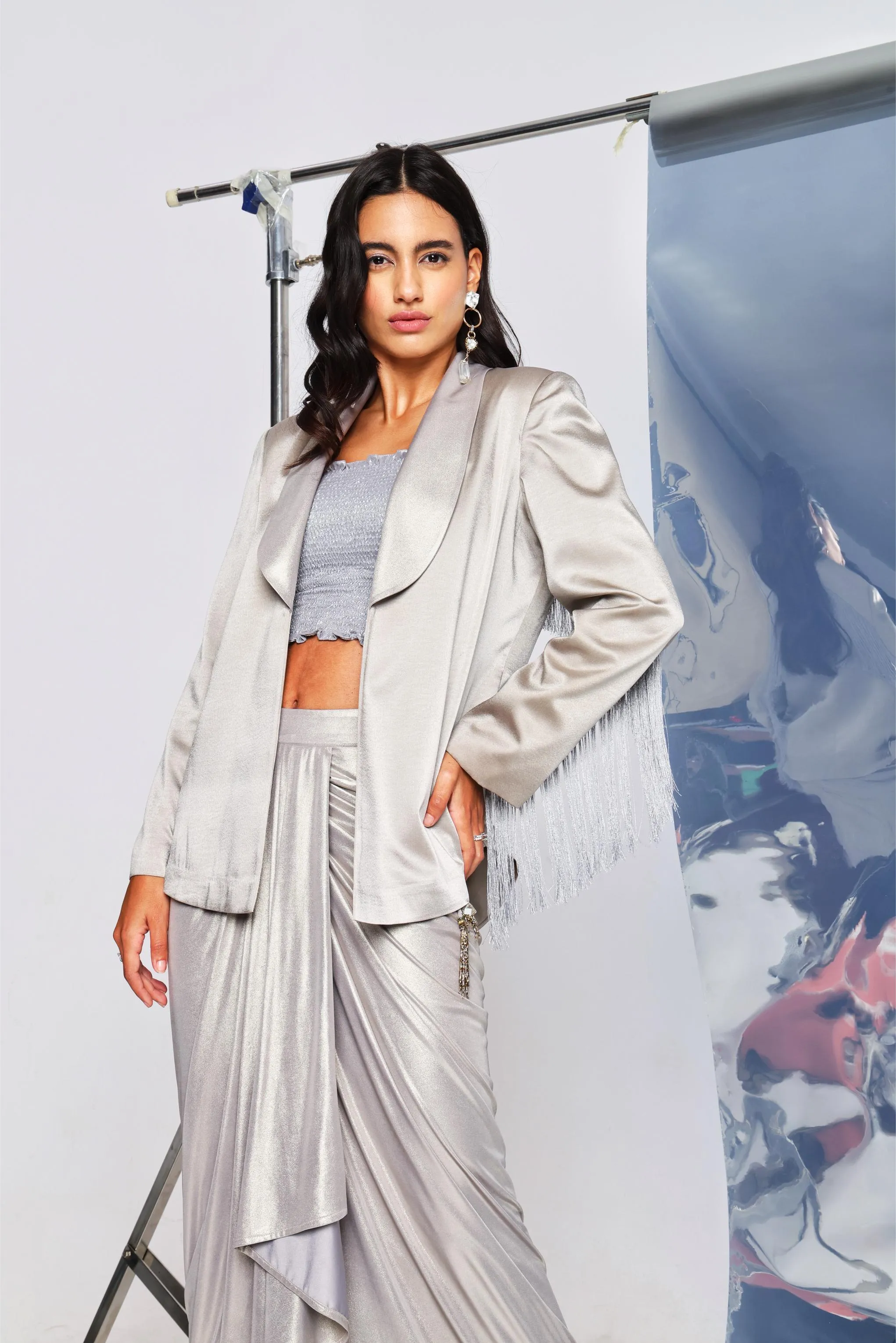 SILVER FRINGE BLAZER