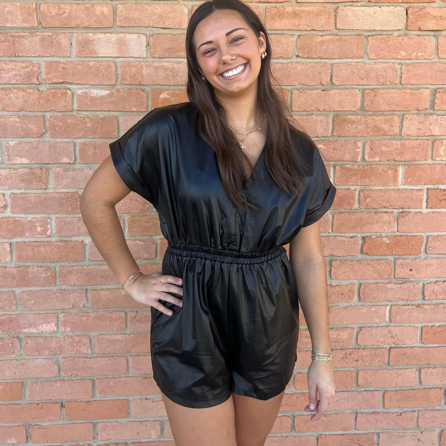 Smocked Leather Romper