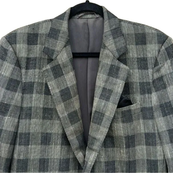 Ted Lapidus Boutique Vintage Wool/Silk Single Breasted Two Button Check Blazer