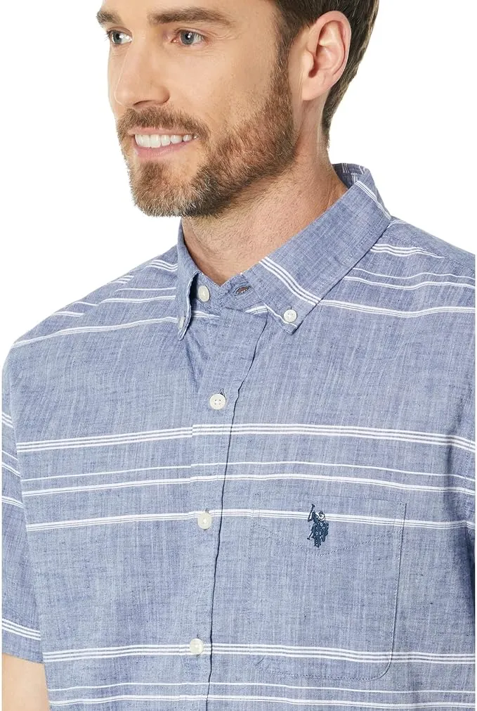 U.S. Polo Assn. Short Sleeve Yarn-Dye Slub Poplin Woven Shirt