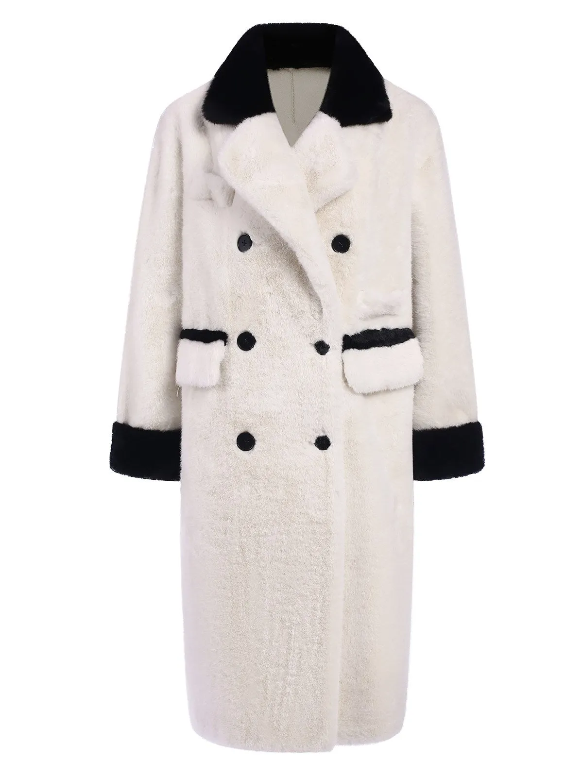 White & Black 1950s Contrast Faux Fur Coat