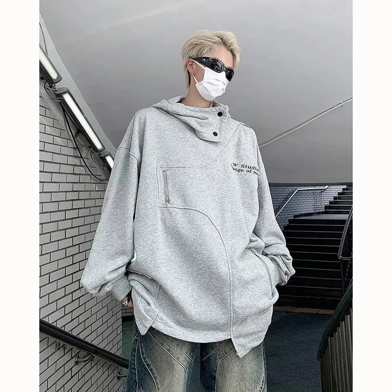 Wiaofellas Autumn Winter Design Sense Structure Metal Zipper Windproof Pullover Hoodie Simple Solid Fashion Men Clothing Streetwear