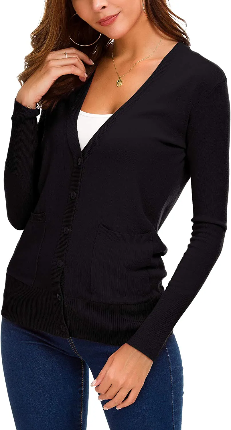 Women's Front Cardigan Button Down Knitted Sweater Coat with Pockets