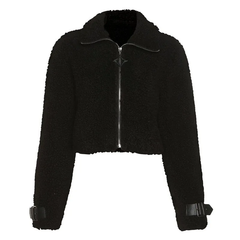 Women's Grunge Turn-down Collar Buckles Sherpa Coat