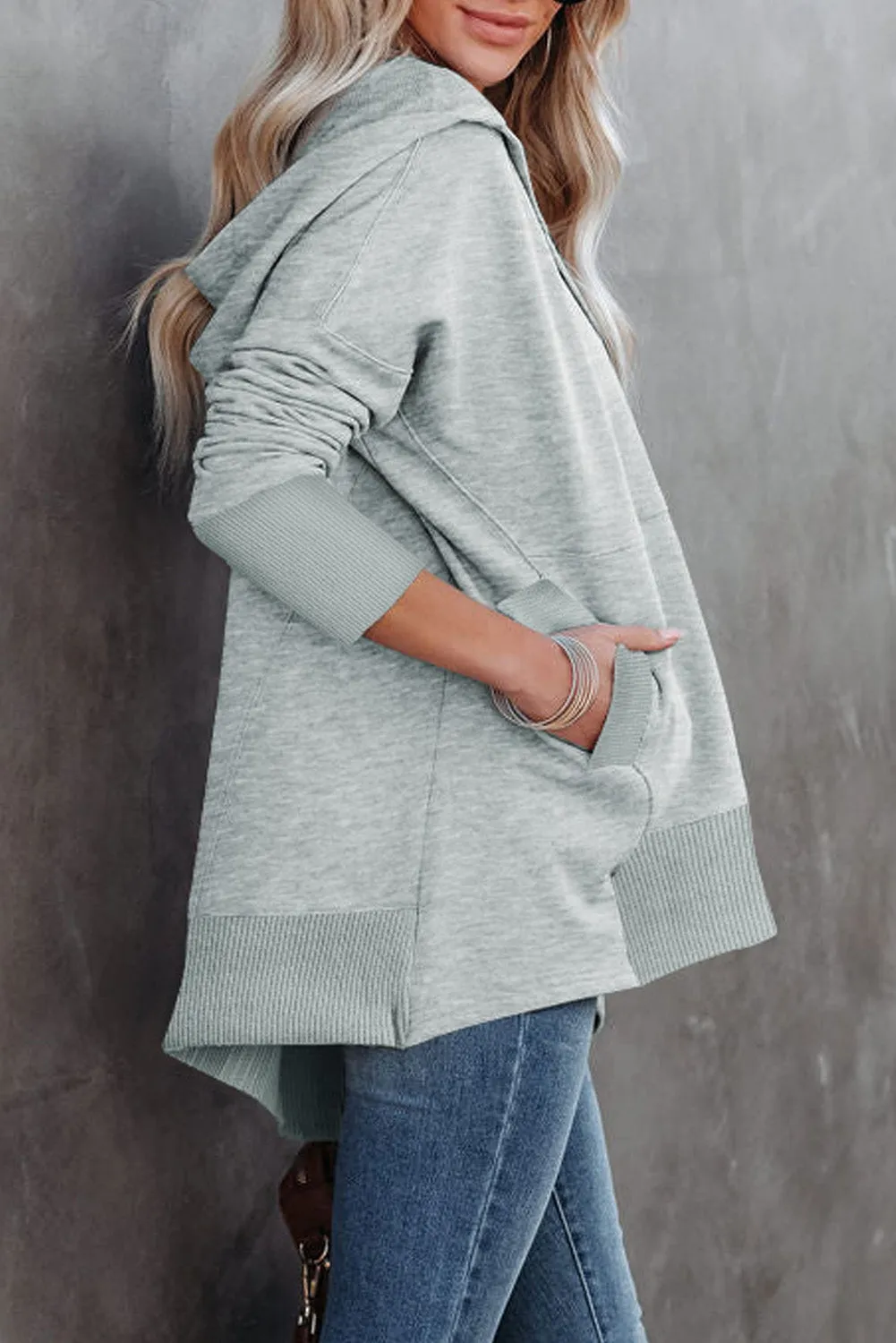 Women's Oversized Hooded Sweatshirt Batwing Sleeve Pocketed Henley Hoodie