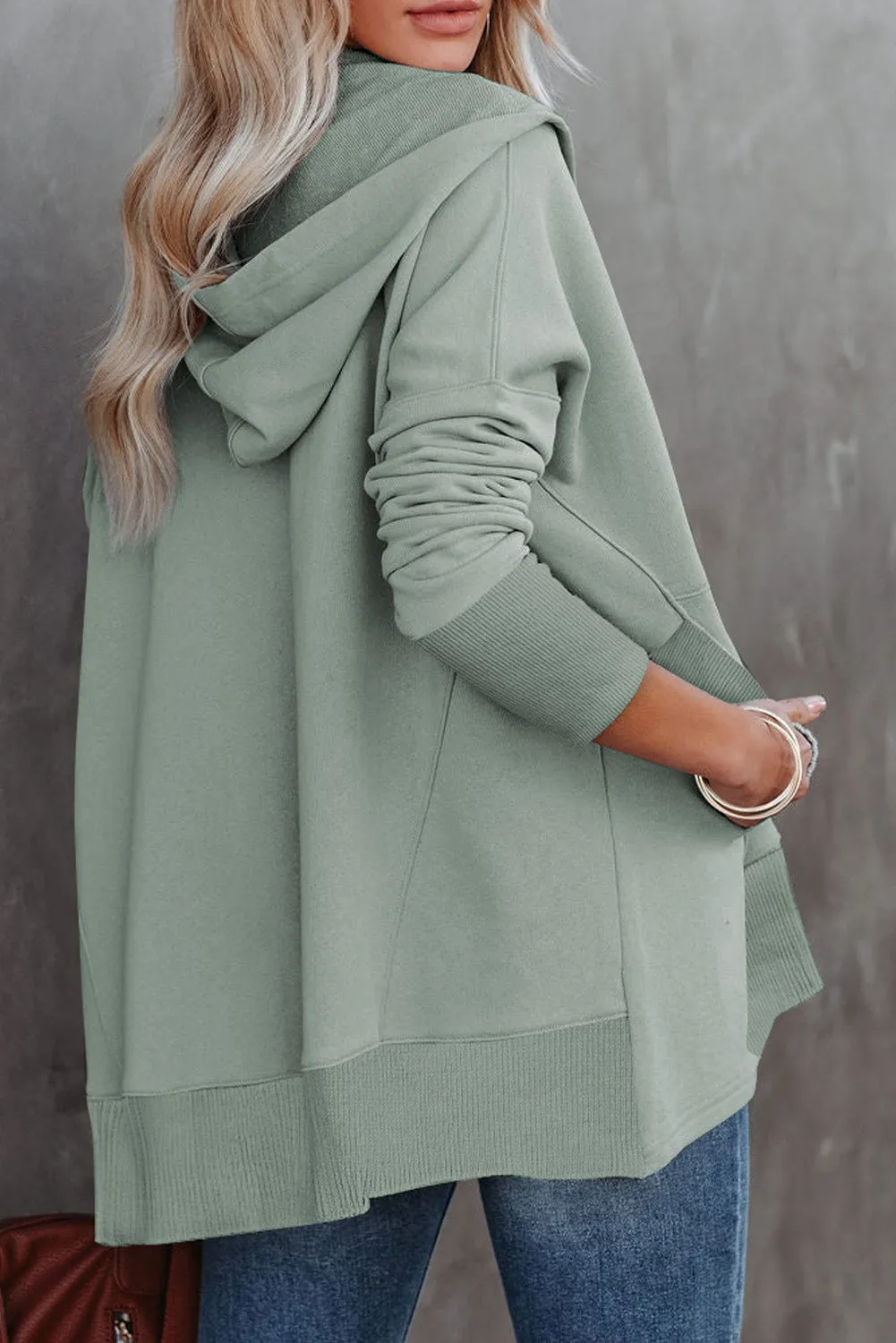 Women's Oversized Hooded Sweatshirt Batwing Sleeve Pocketed Henley Hoodie