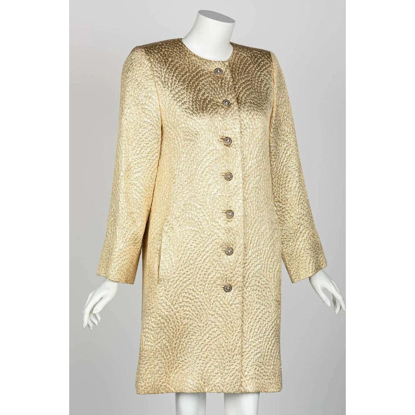 YVES SAINT LAURENT Gold Evening Coat with Jeweled Buttons 1990s | Size 38 FR