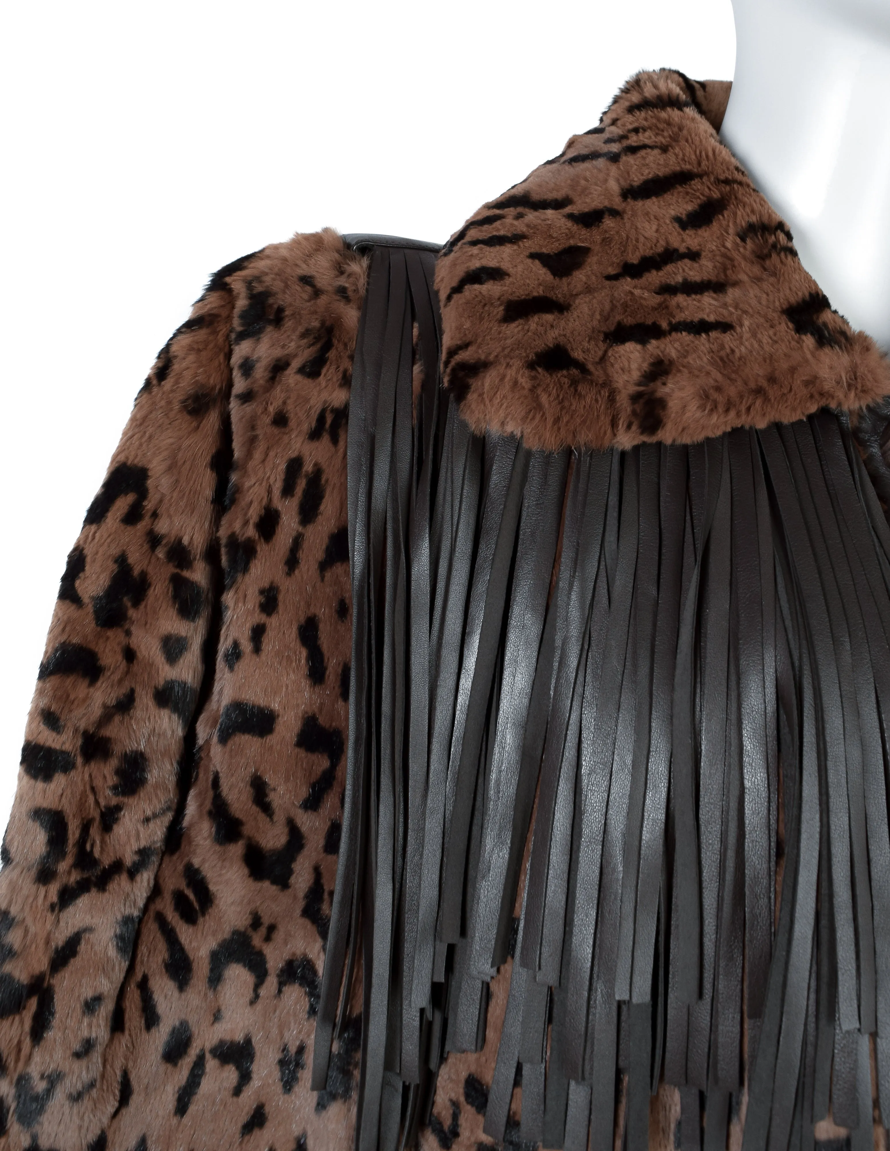 Yves Saint Laurent Vintage AW 1987 Lambskin Leather Leopard Fur Fringe Western Inspired Coat