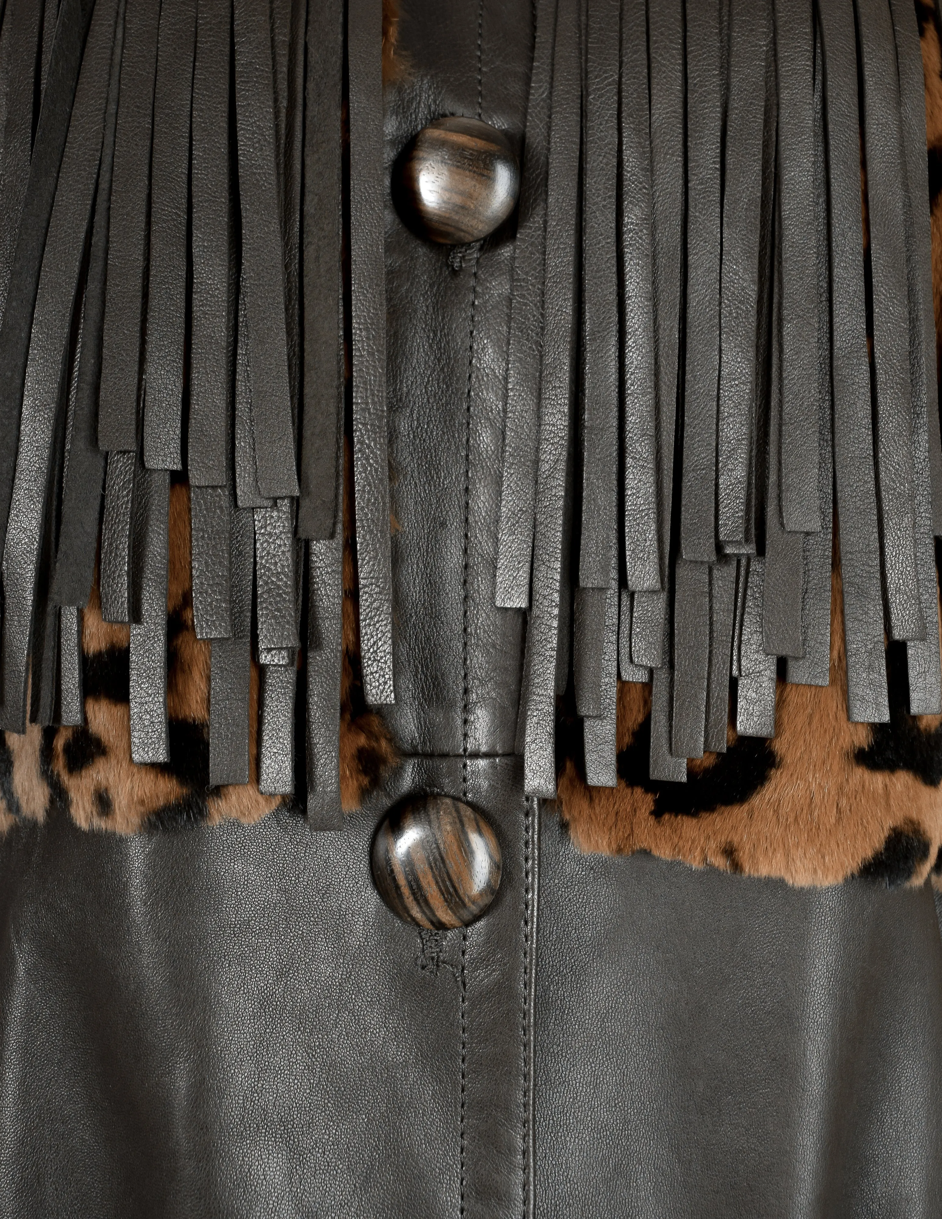 Yves Saint Laurent Vintage AW 1987 Lambskin Leather Leopard Fur Fringe Western Inspired Coat